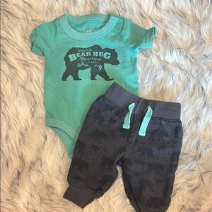 Bear Hug Onesie and Black Pants Set